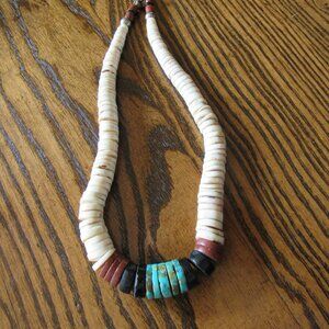 Vintage Silver Shell Turquoise Coral Onyx Choker Santo Domingo Pueblo